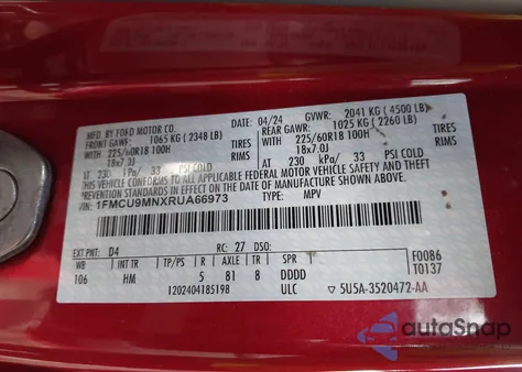 2024 Ford Escape St-Line from USA, damaged, VIN 1FMCU9MNXRUA66973